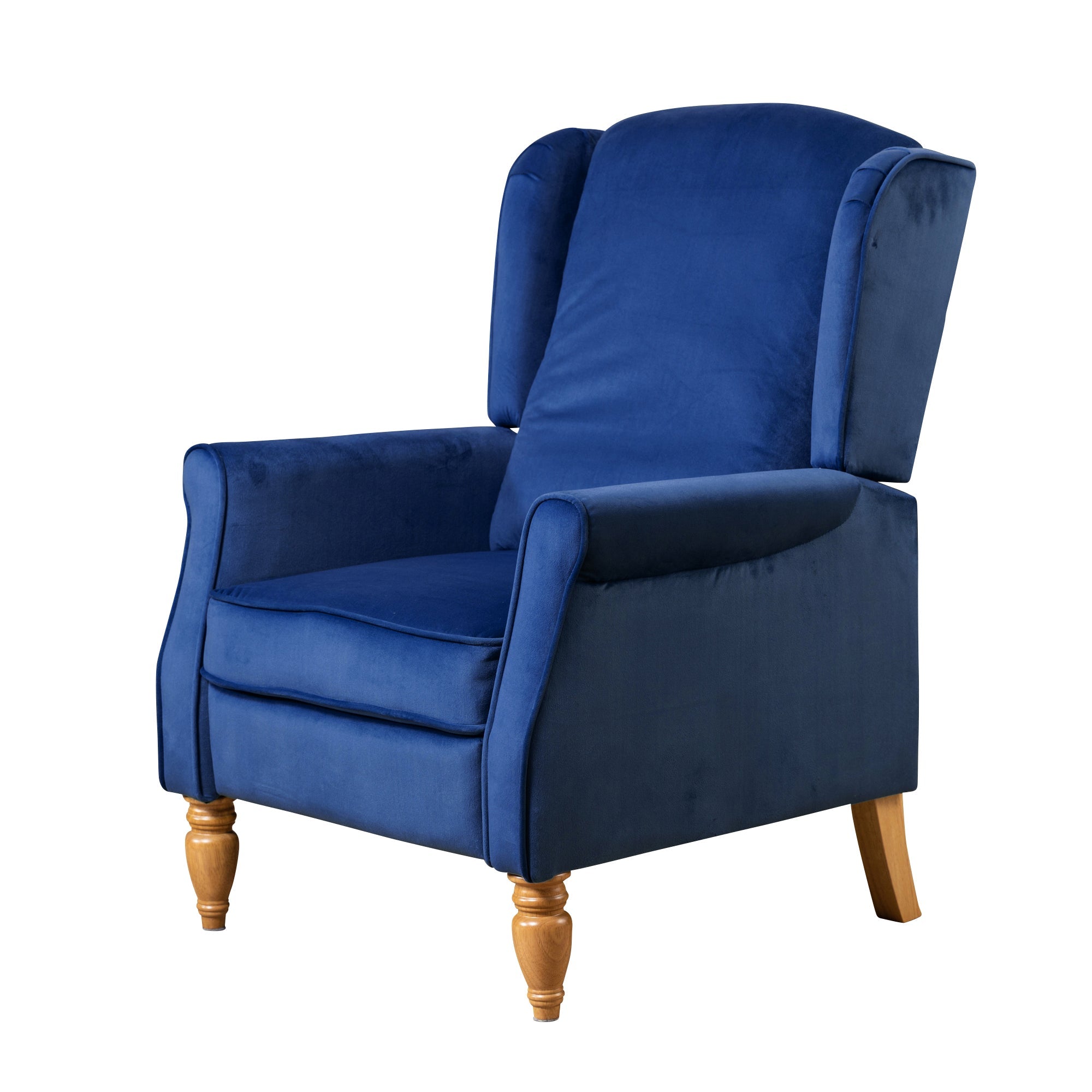 Royal Blue Velvet Armchair with Reclining Back Function and Oak Legs
