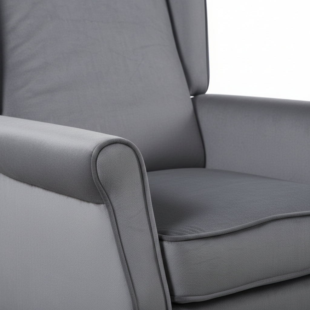 Grey Velvet Armchair with Reclining Back Function and Black Legs