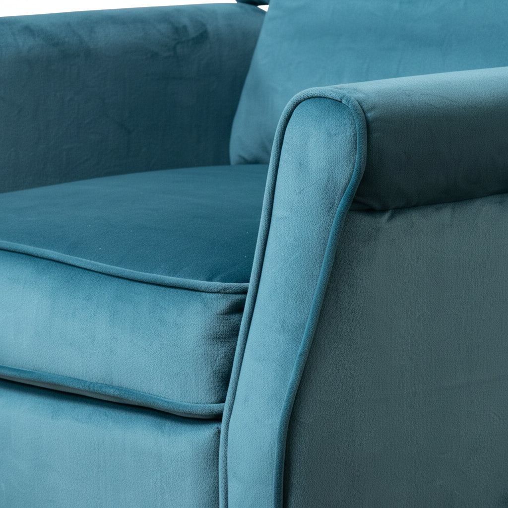 Teal Velvet Armchair with Reclining Back Function and Oak Legs
