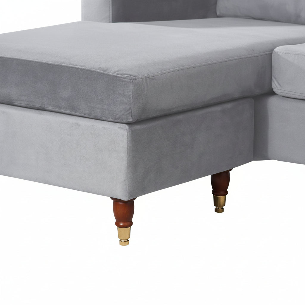 Grey Velvet Universal Corner Sofa