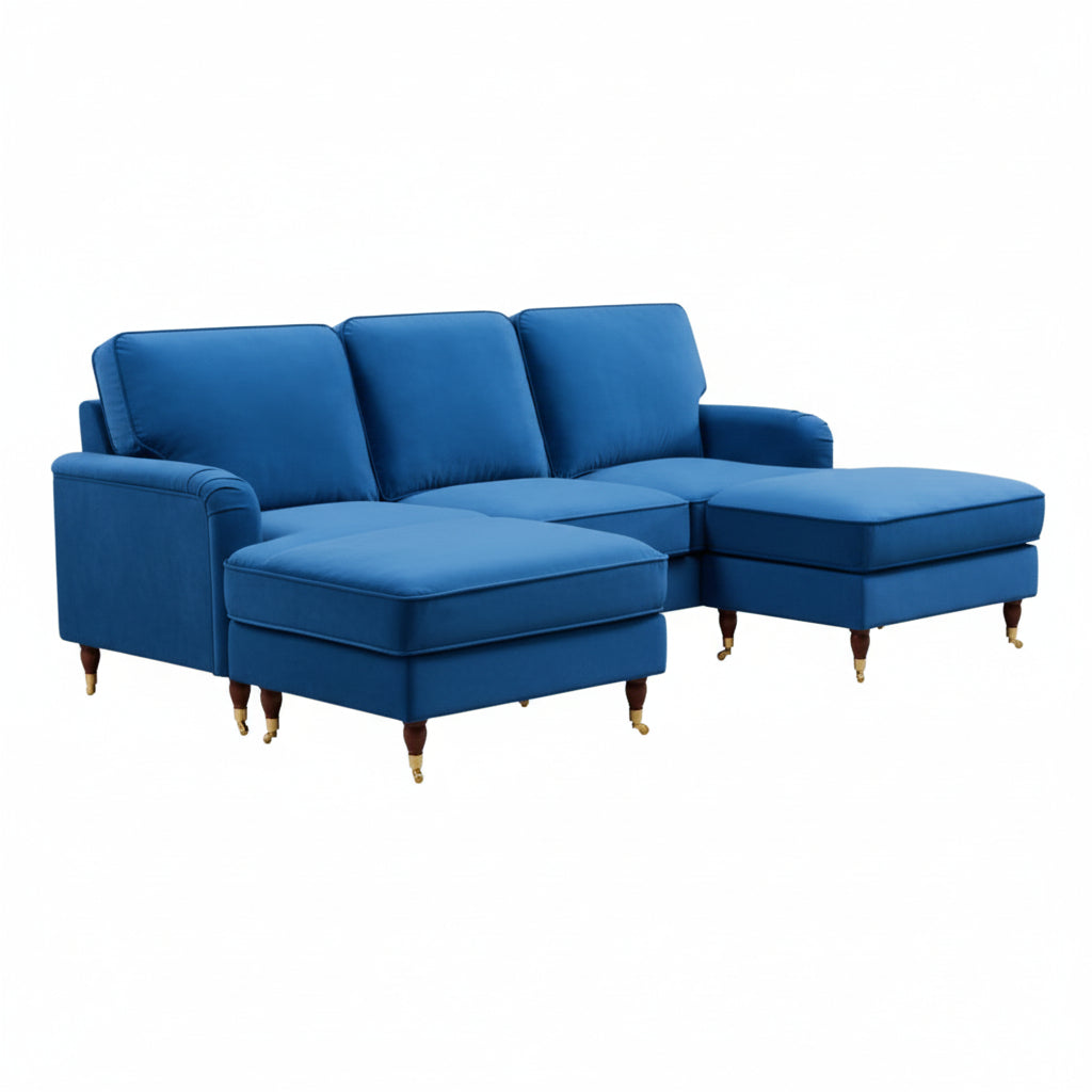Olivia Royal Blue Velvet U Shape Sofa by Harry Christian Home