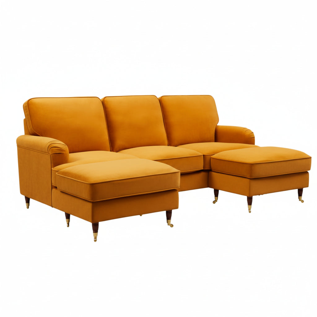 Olivia Burnt Orange Velvet U Shape Sofa by Harry Christian Home