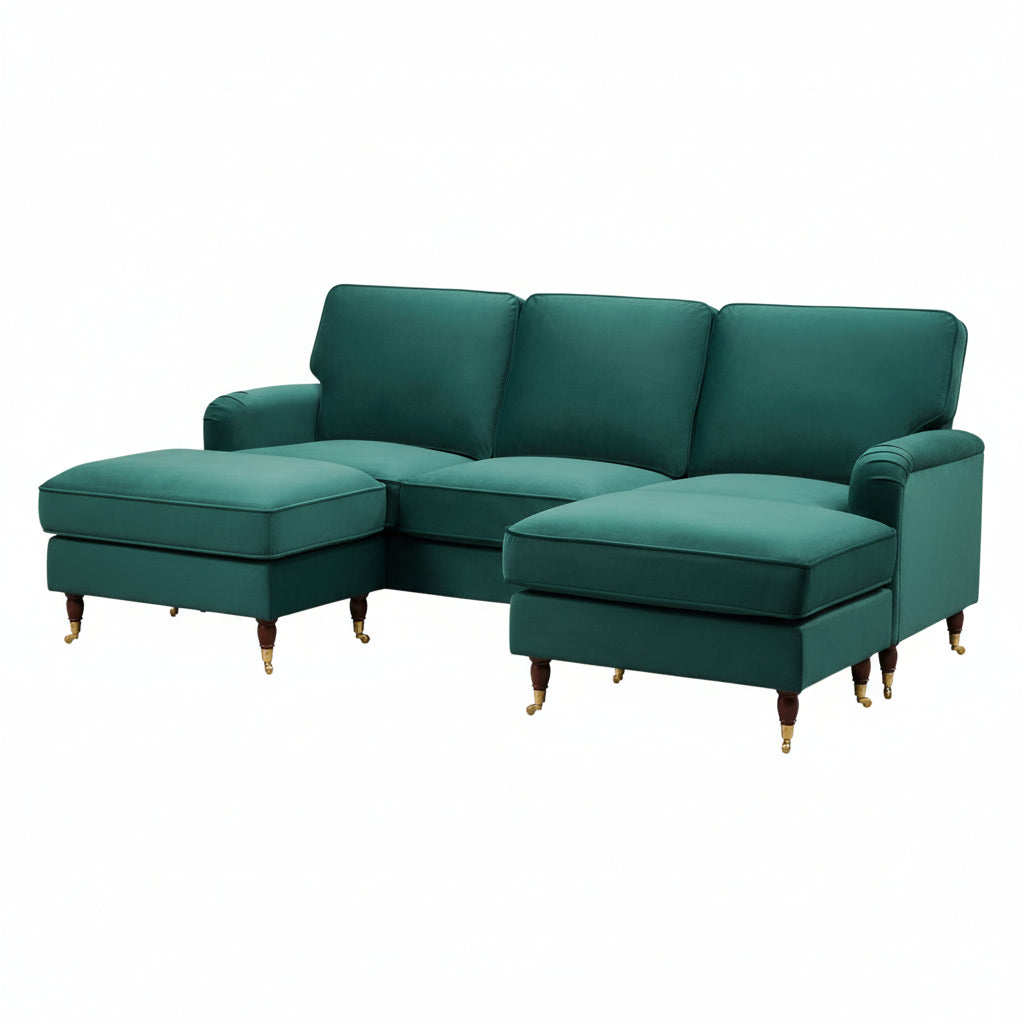 Olivia Forest Green Velvet U Shape Sofa by Harry Christian Home