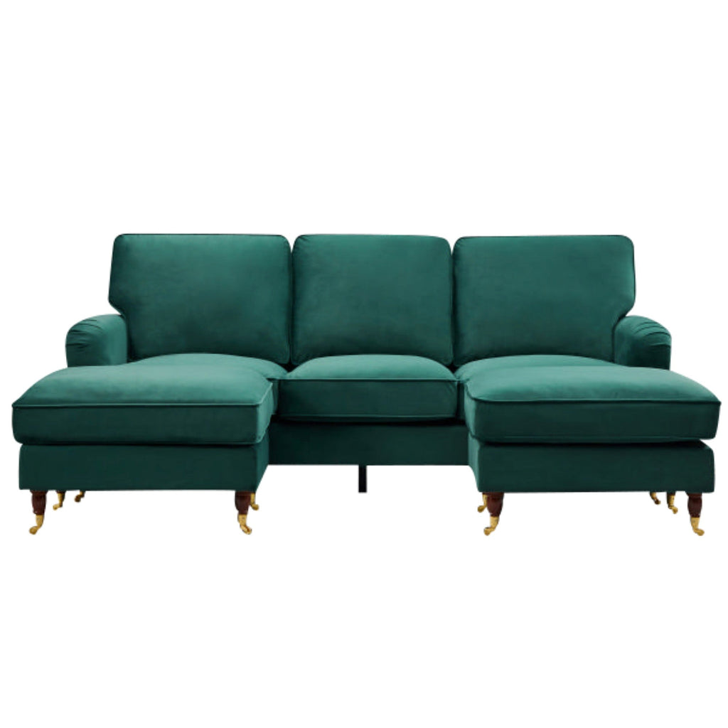 Olivia Forest Green Velvet U Shape Sofa by Harry Christian Home