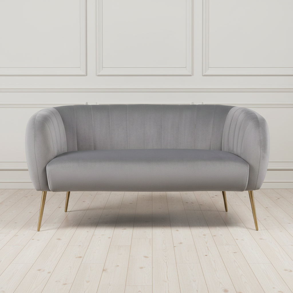 grey 2 seater sofa with gold legs