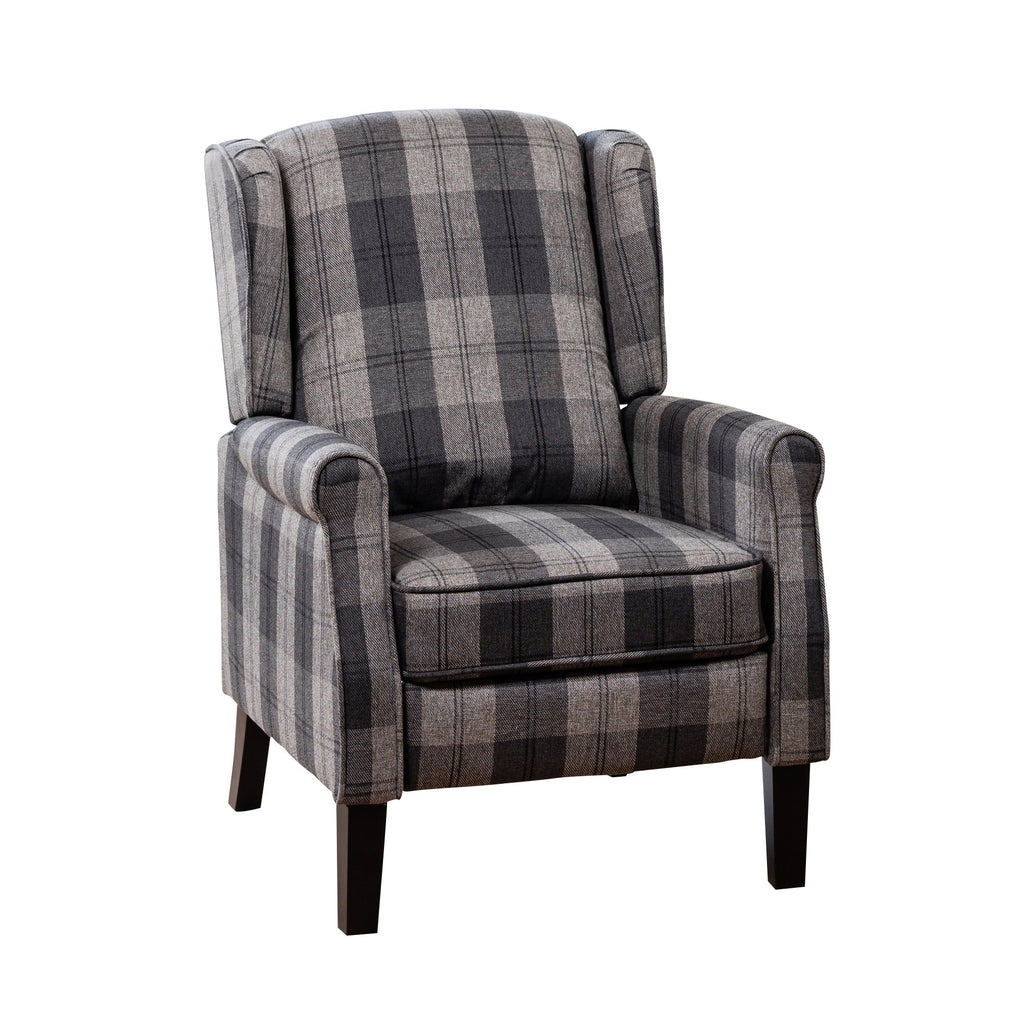 Grey Chequered Fabric Push Back Recliner Chair Fabric Armchair
