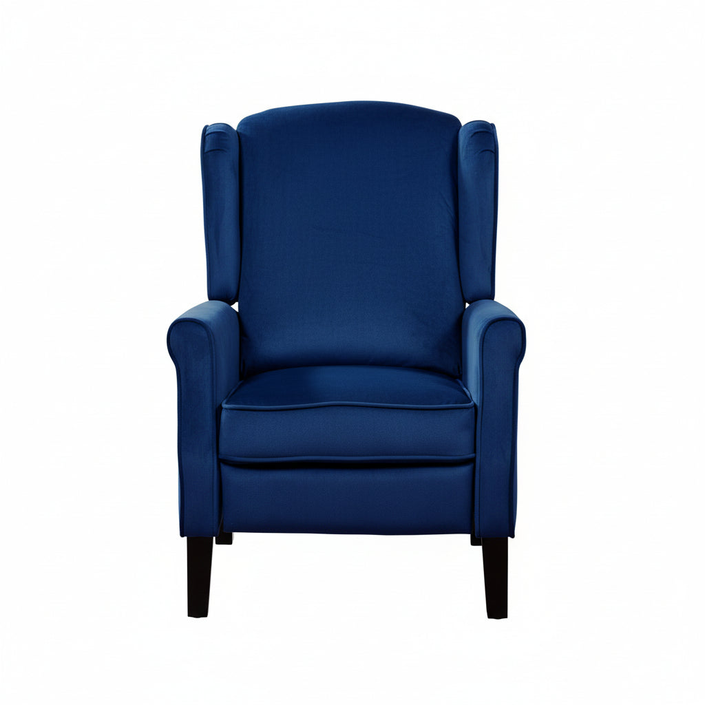 Royal Blue Velvet Armchair with Reclining Back Function and Black Legs
