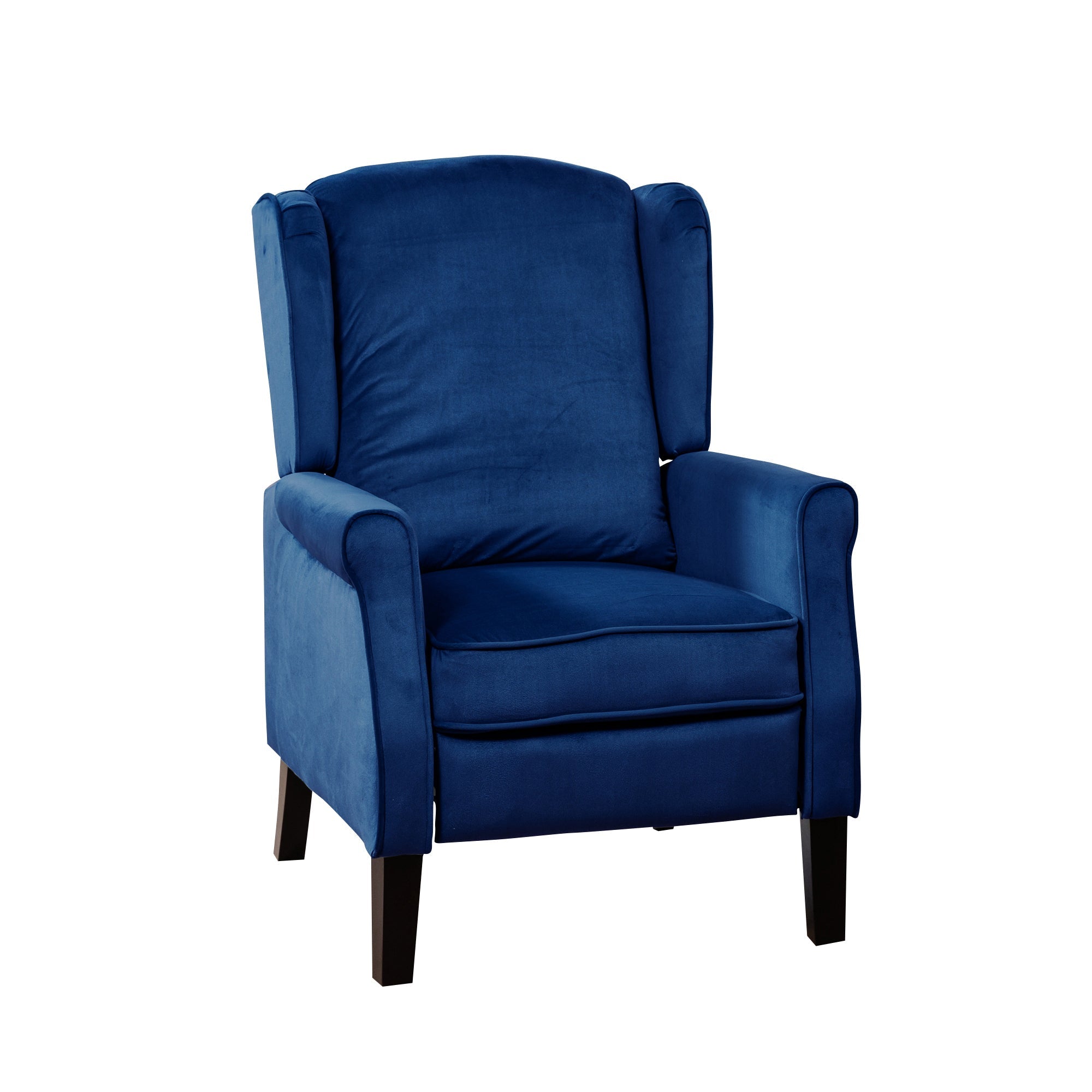 Royal Blue Velvet Armchair with Reclining Back Function and Black Legs