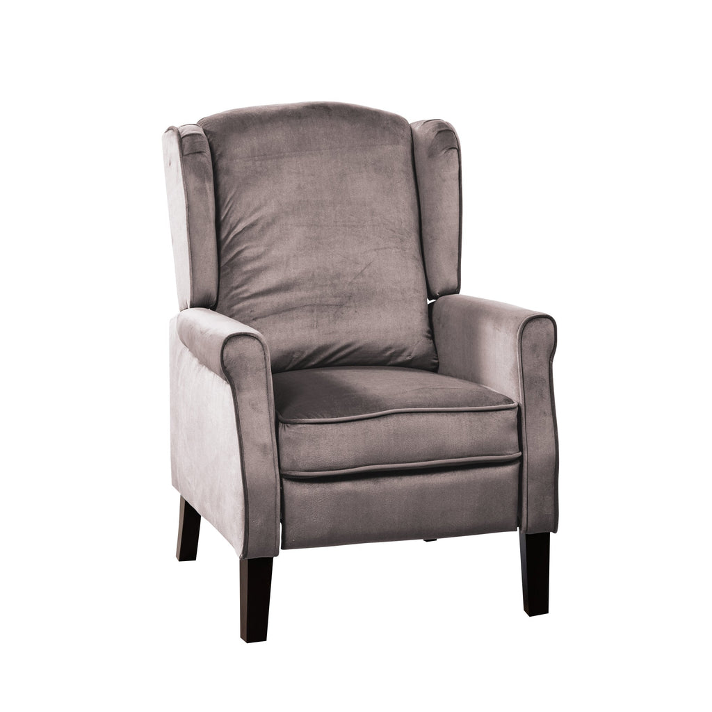 Grey Velvet Armchair with Reclining Back Function and Black Legs