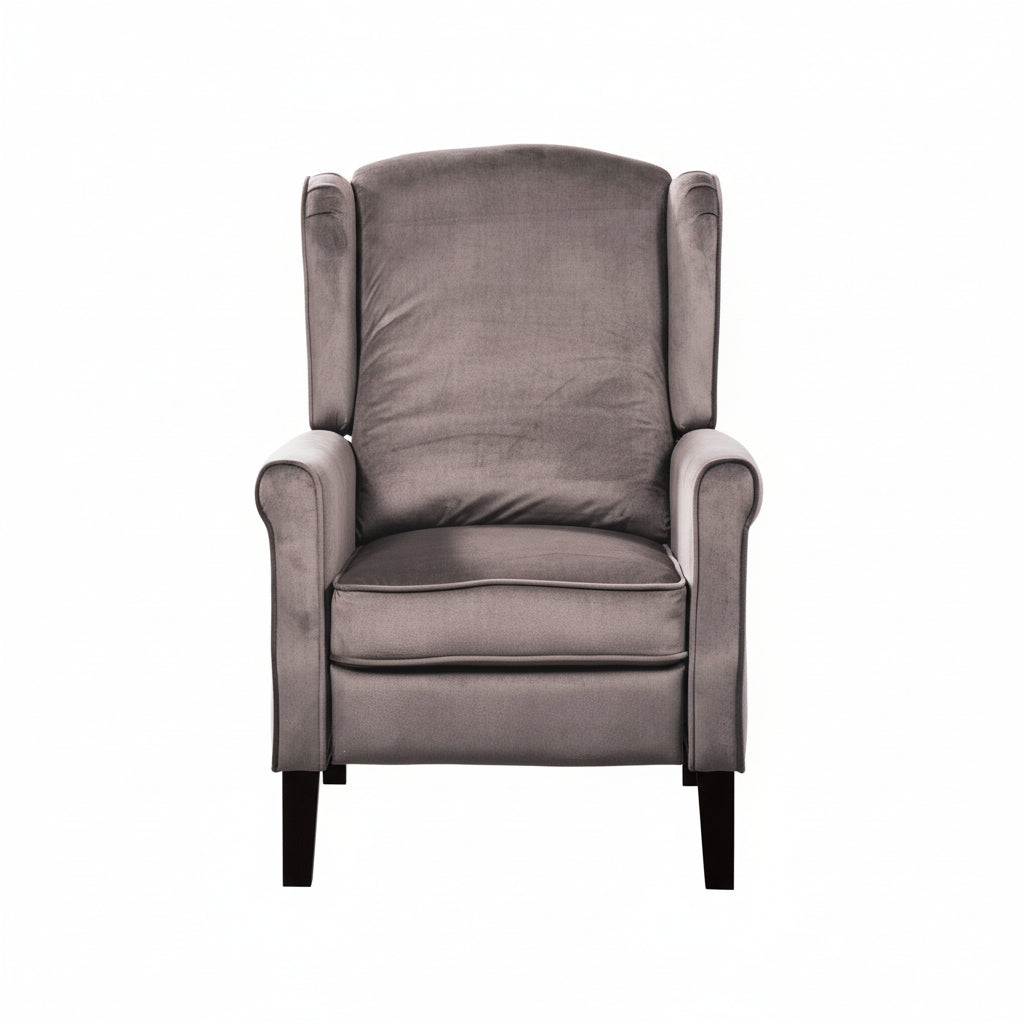 Grey Velvet Armchair with Reclining Back Function and Black Legs