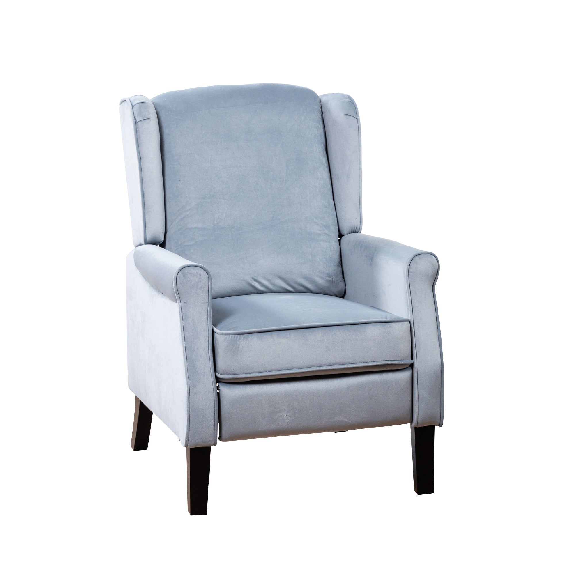 Baby Blue Velvet Armchair with Reclining Back Function and Black Legs