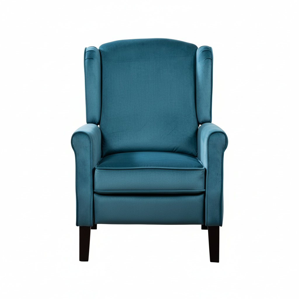 Teal Velvet Armchair with Reclining Back Function and Black Legs
