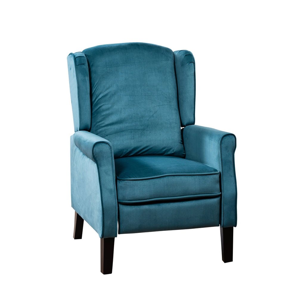 Teal Velvet Armchair with Reclining Back Function and Black Legs