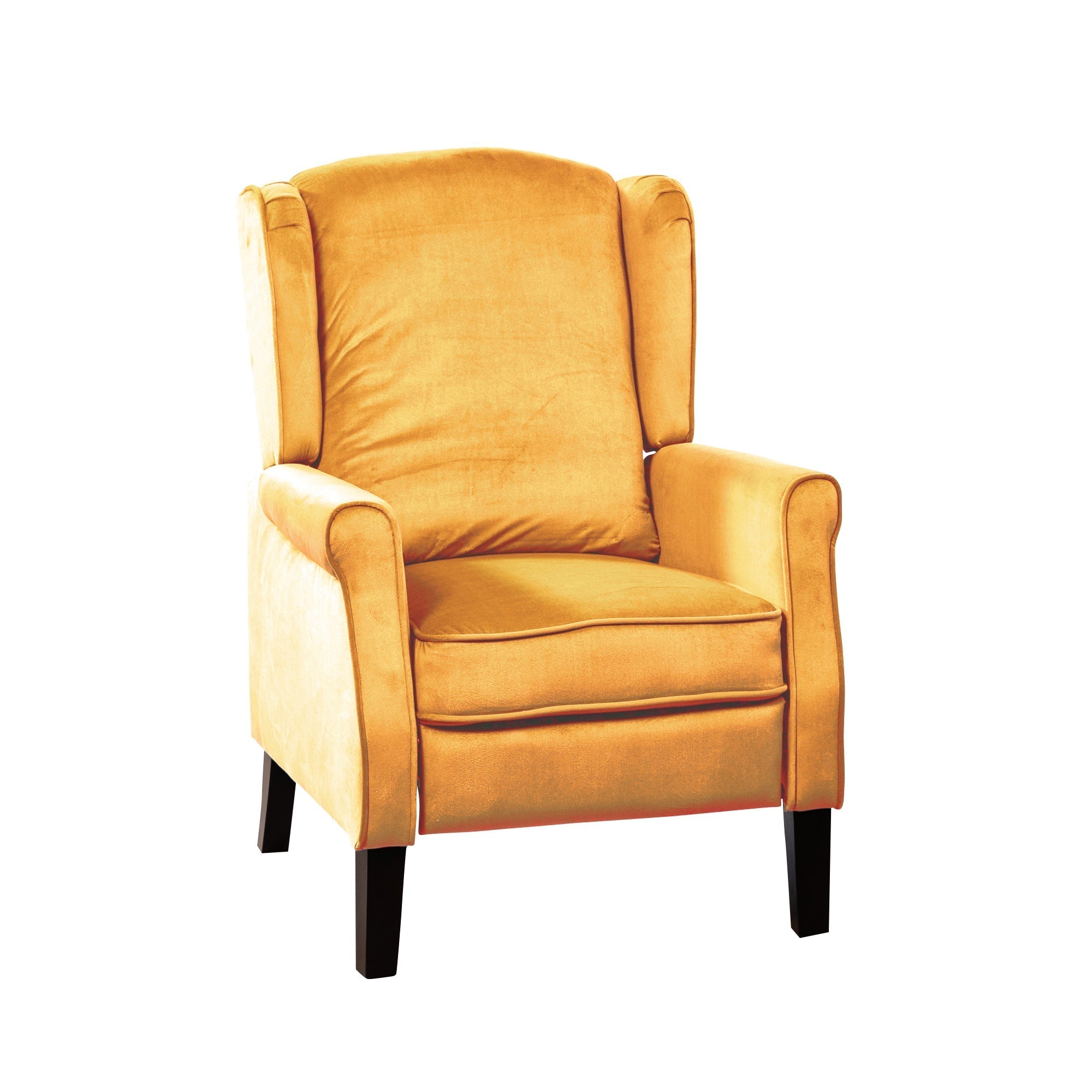 Mustard Yellow Velvet Armchair with Reclining Back Function and Black Legs