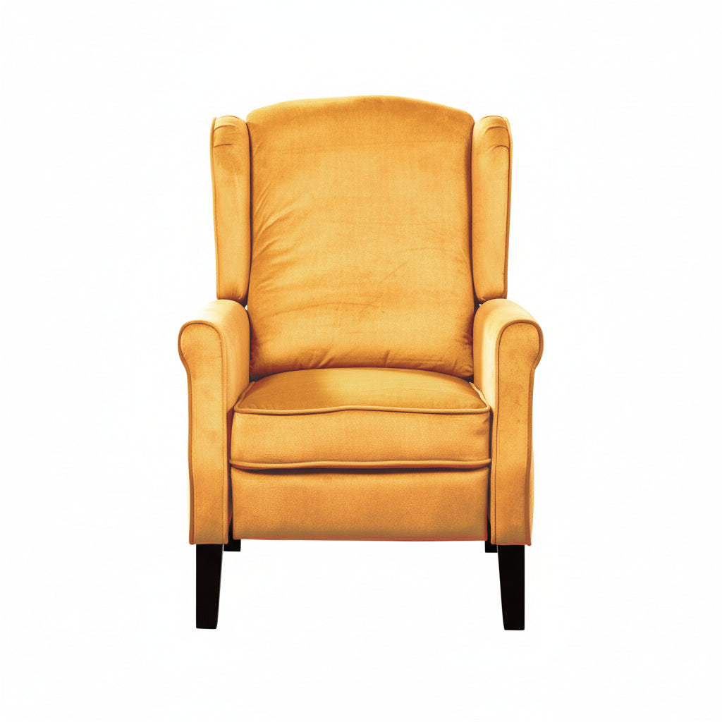 Mustard Yellow Velvet Armchair with Reclining Back Function and Black Legs